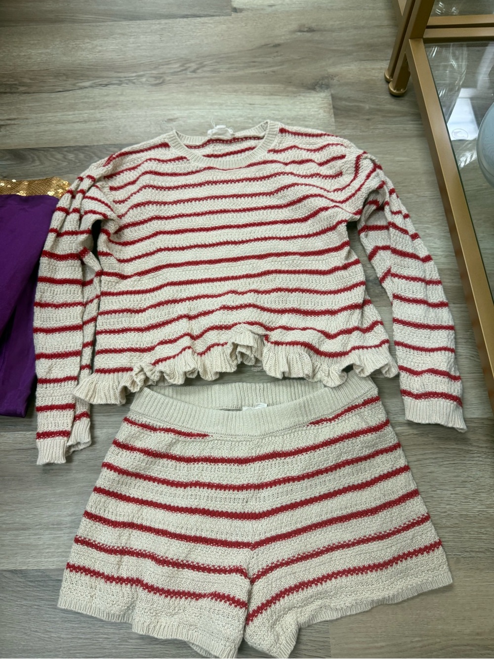Jessica Simpson Cream and Red Striped Girls' Knit Pajama Set